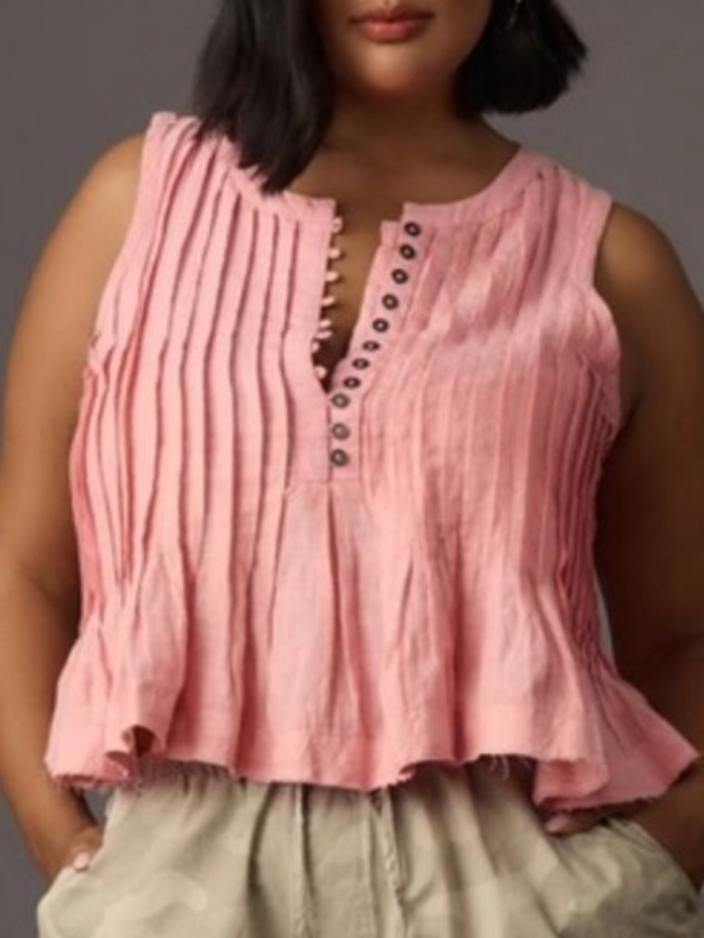 Anthropologie Linen Pleated Top - Medium EUC